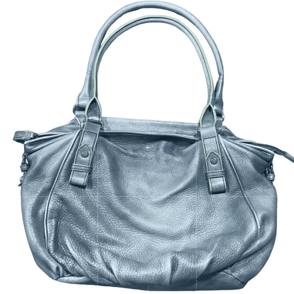 Lodis Vintage Y2K Bohemian Leather Hobo Shoulder Bag Blue Gray Metallic Sheen